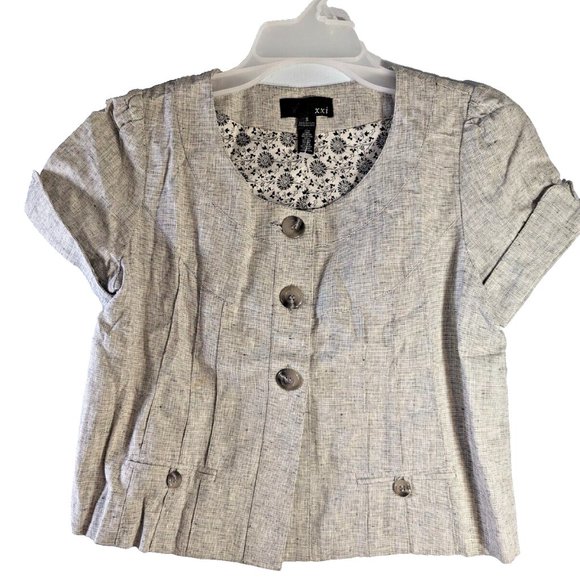 NWOT Forever 21 xxi Woman’s Cropped Blazer Top Gray 100% Cotton Dress Ja… - Picture 5 of 5